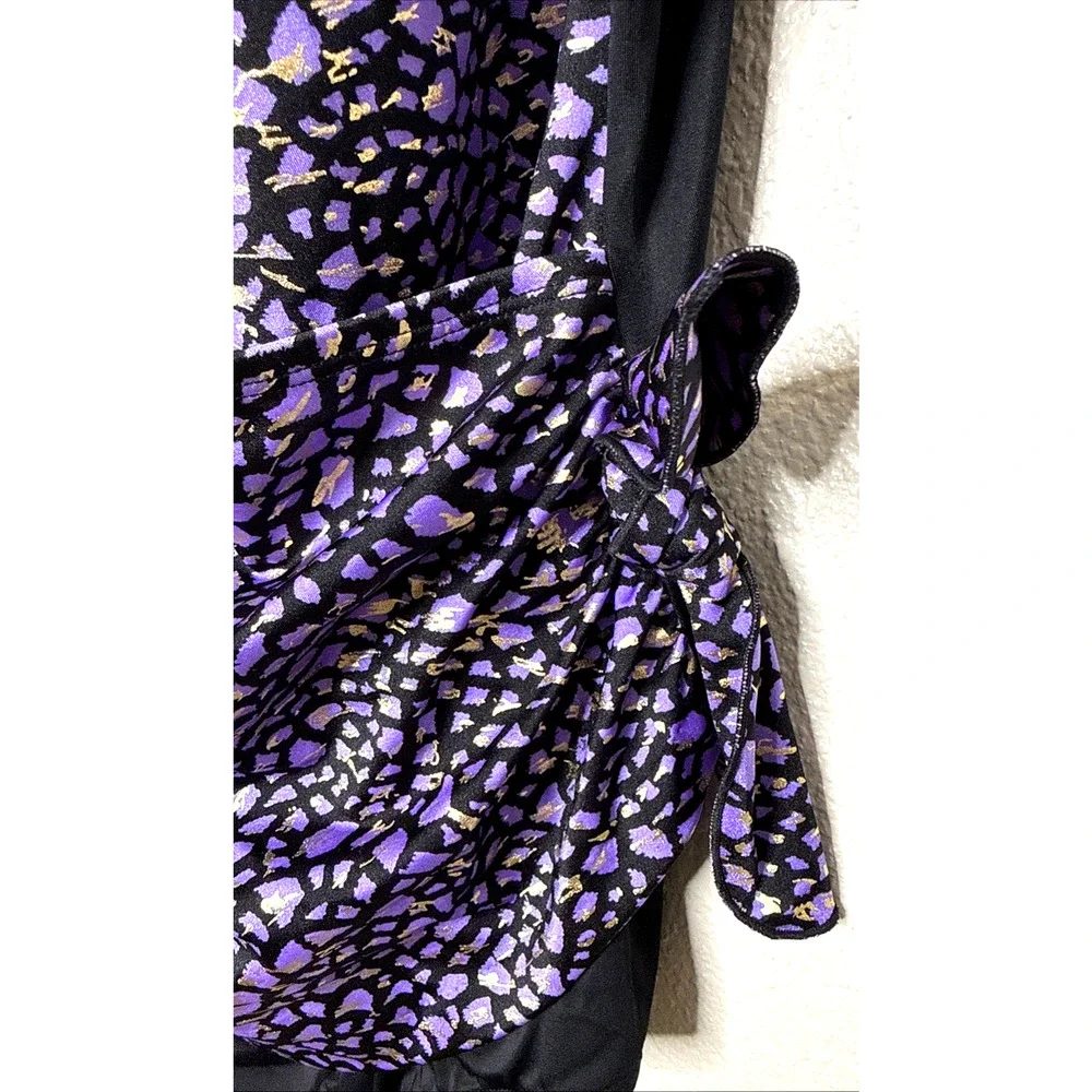 Longitude One Piece Swimsuit Plus Size 24W Black Purple Gold Wrap Front Leopard
